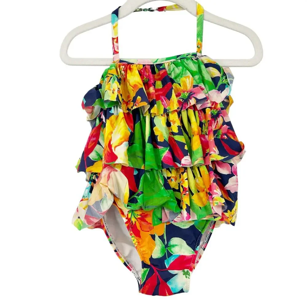 Ralph Lauren Baby‎ Girls Tiered Halter Tropical Floral One Piece Swimsuit 18M